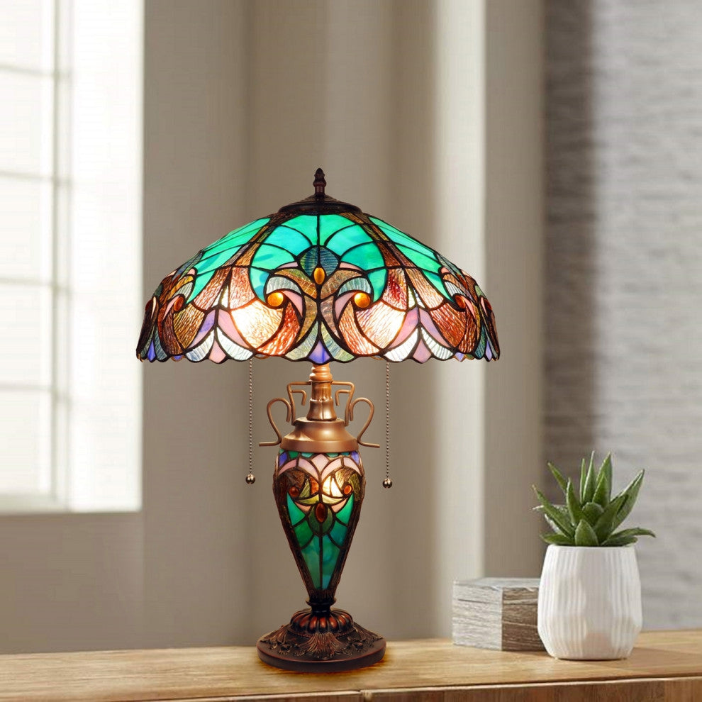 Chloe Lighting Liason Victorian-Style Antique 3 Light Double Lit Table Lamp 16"