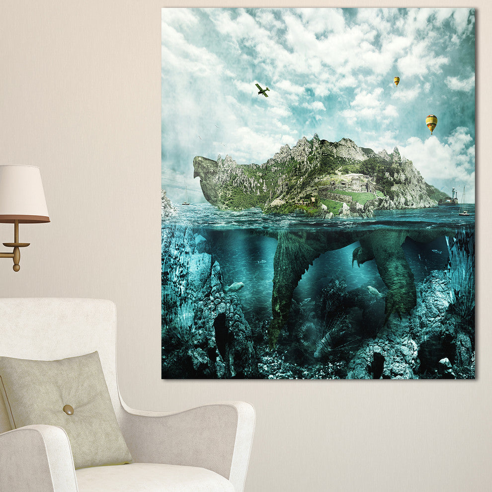 Island Like Large Fantasy Turtle, Animal Art Canvas Print, 30"x40"