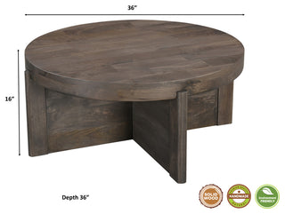 Noah Round Solid Wood Coffee Table, Dark Brown