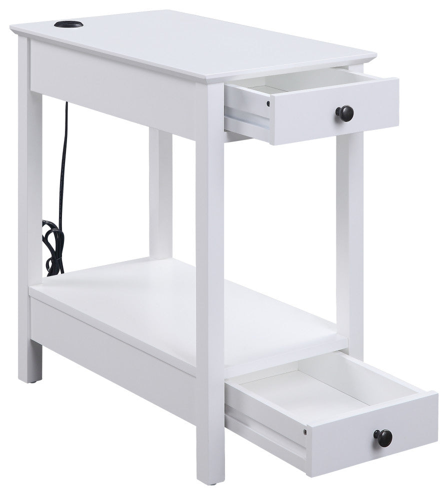 Byzad Side Table With USB Charging Dock, White