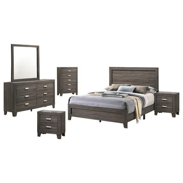 Rustic Gray Wood 6pc Bedroom Set in Cali King with Chest and 2 Nightstands
