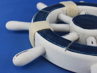 Rustic Dark Blue and White Ship Wheel 12'', Beach Decor, Nautical Ship Wheel