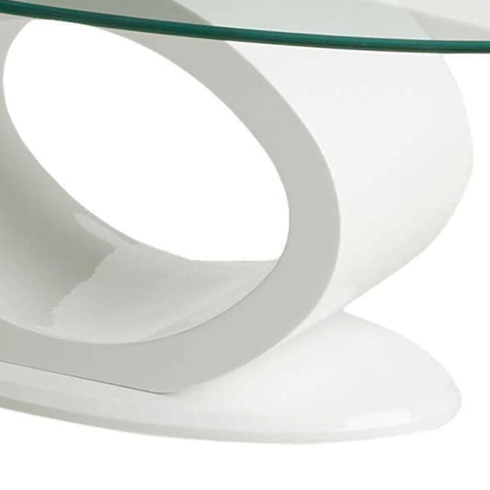 Benzara BM207644 Tempered Glass Top Coffee Table With O Shape Base, White