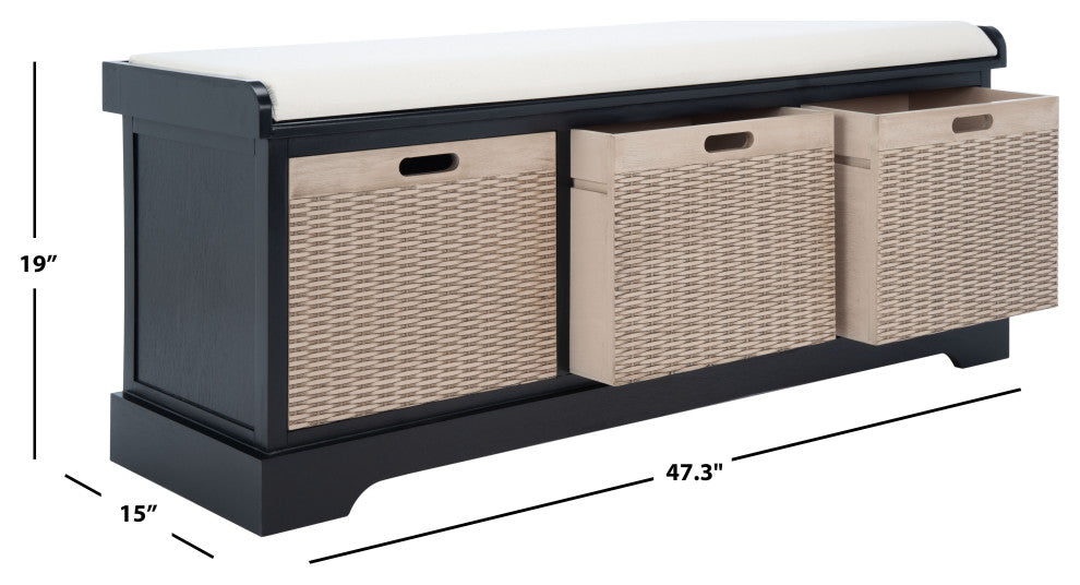 Safavieh Landers 3 Drawer/Cushion Storage Bench, Black
