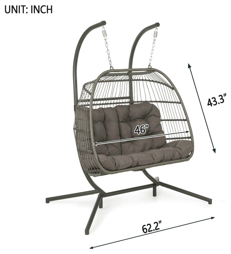 Outdoor Wicker X-Large Double Swing Chair Hanging Egg Chair With Cushion