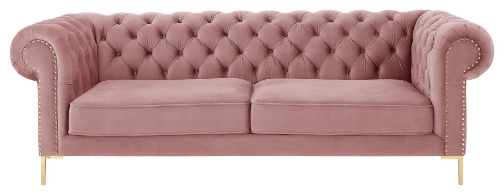 Inspired Home Ariadna Sofa Button Tufted, Rust Velvet