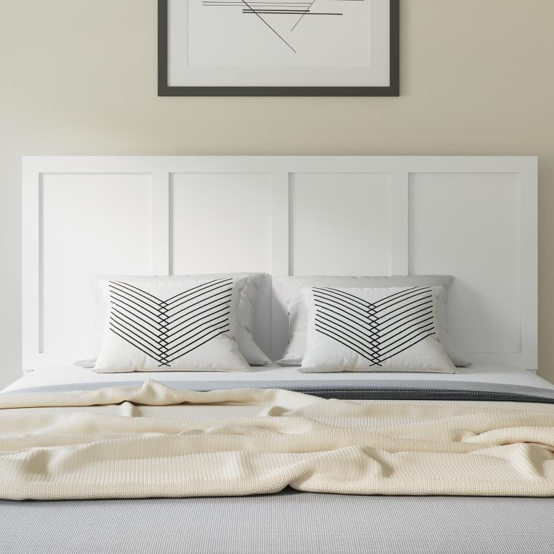 Oliver Paneled Wooden Adjustable Headboard for Metal Bed Frames, White, Queen
