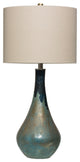 Sculptural Glass Table Lamp with Linen Shade, Set of 2, Blue Opal Glaze