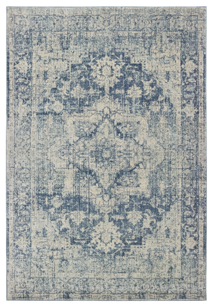 5??8??Ivory And Blue Oriental Area Rug