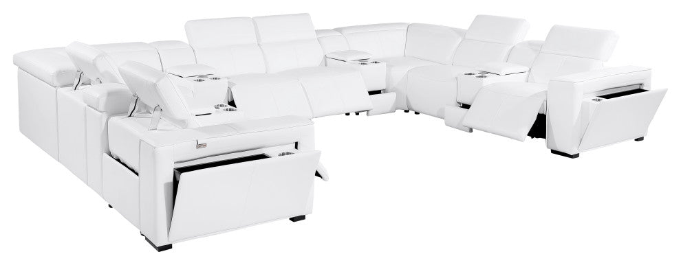 Niccolo Italian Leather 12-Piece U-Shaped 4 Power Reclining Sectional, White