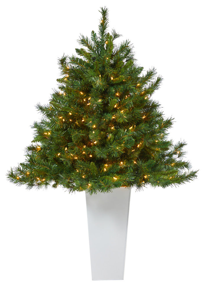 4.5' Wyoming Mixed Pine Faux Xmas Tree W/Lights & Bendable Branches, Planter