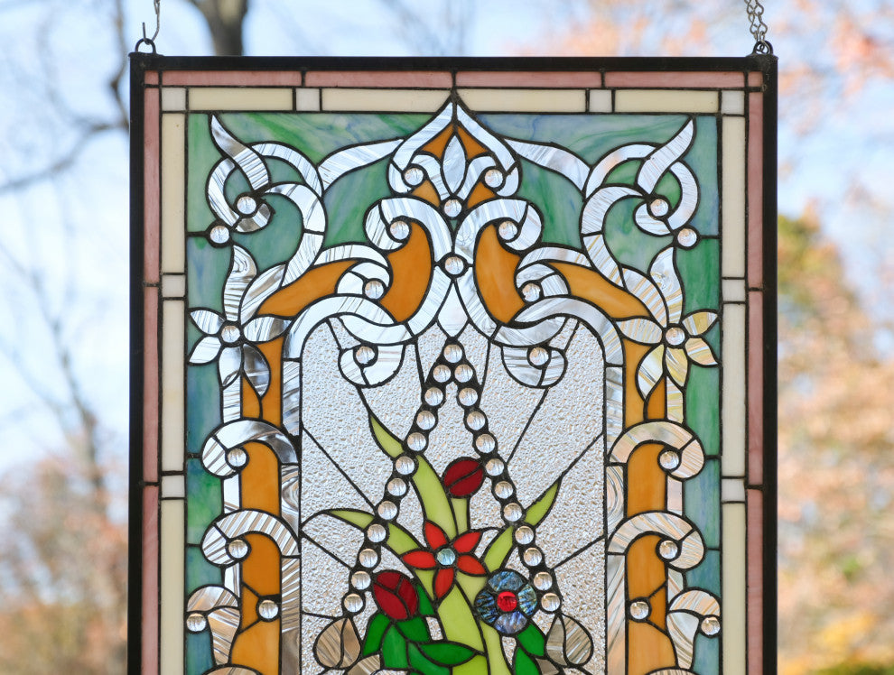 20.25" x 34.25" Large Handcrafted glass window panel QA2034120
