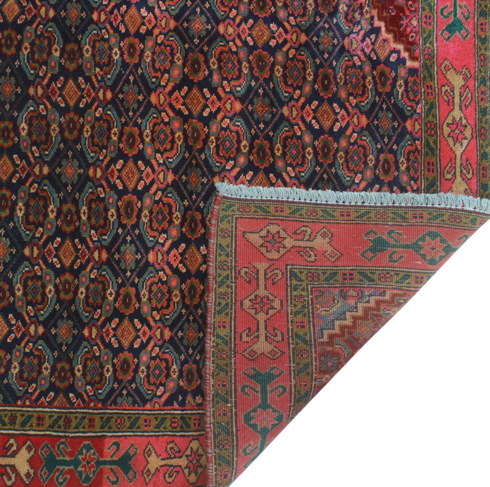 Fine Vintage Distressed Kirman Burgundy/Navy Runner, 4'3x9'3