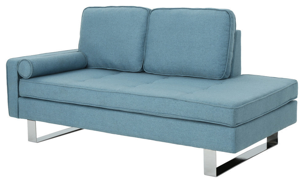 GDF Studio Phelps Modern Fabric Chaise Loveseat, Blue/Silver