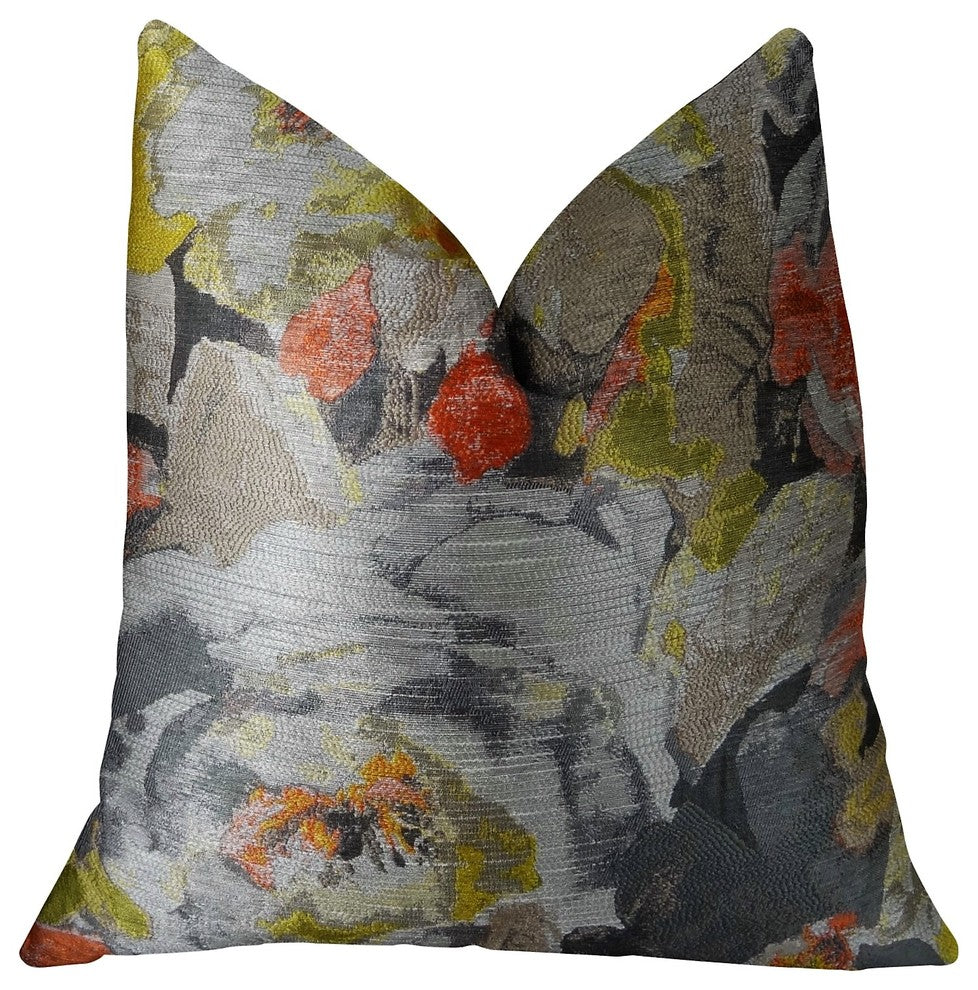Fairy Garden Gray Yellow and Coral Handmade Luxury Pillow, 20"x36" King
