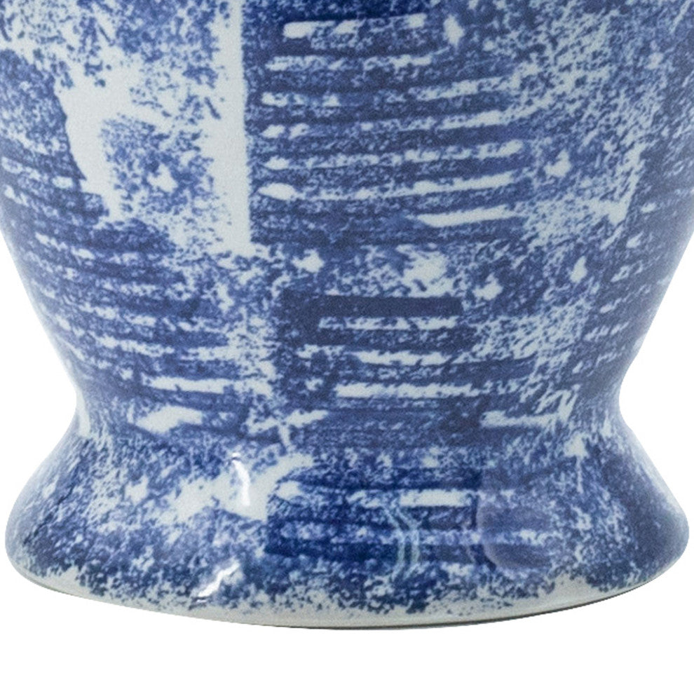 Benzara BM285525 17" Tall Ginger Jar, Abstract Blue & White Porcelain