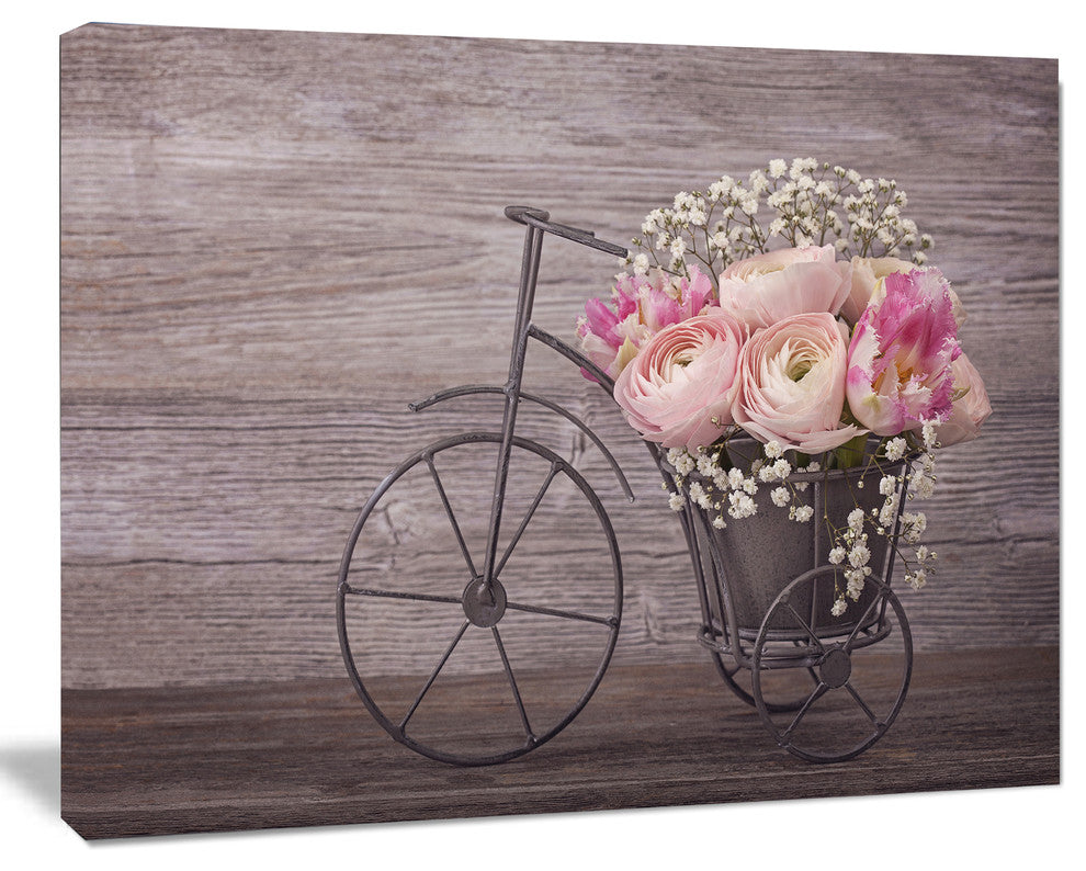 Ranunculus Flowers on Bicycle, Floral Canvas Art Print, 40"x30"