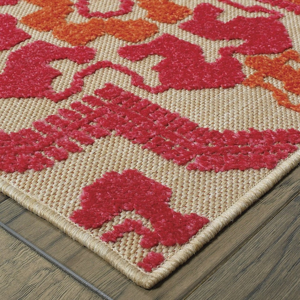 Oriental Weavers Cayman Sand/ Pink Geometric Indoor/Outdoor Rug 2'3"X7'6"
