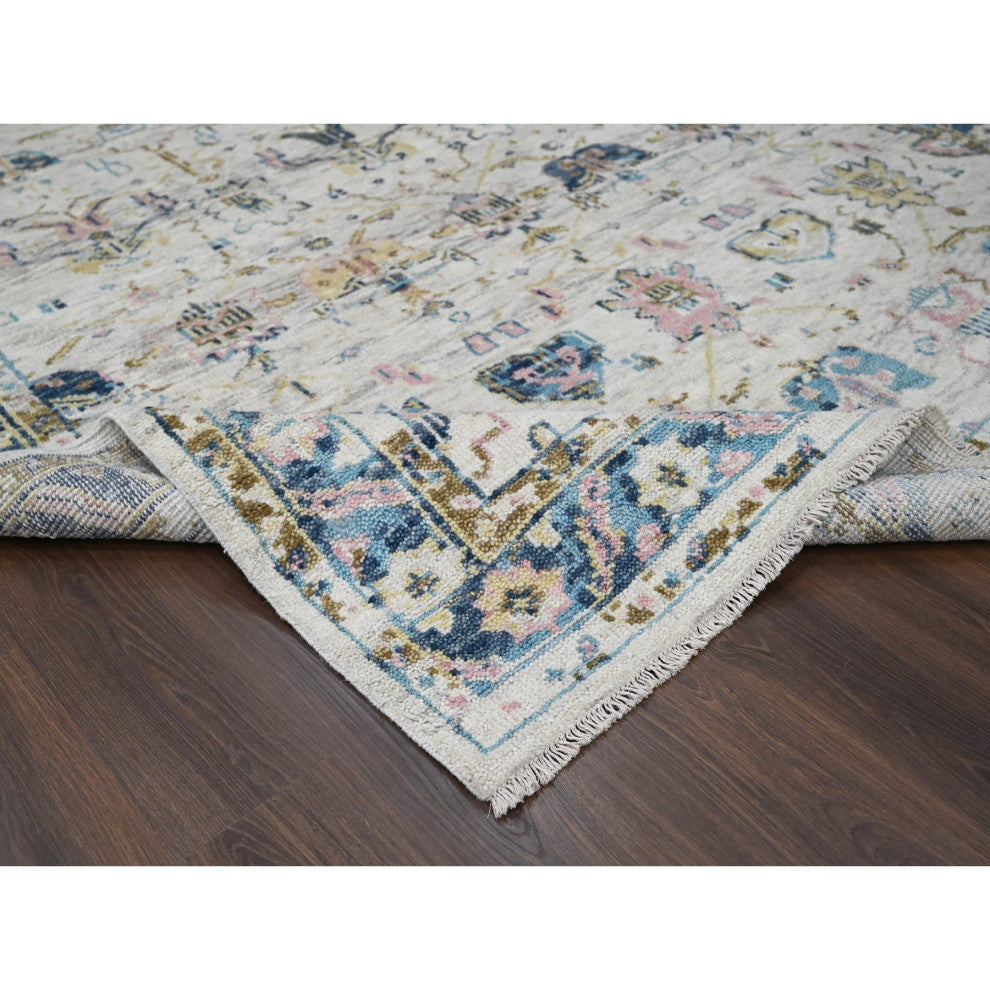 Ivory Hand Knotted Wool Natural Dyes Mahal Design Oriental Rug, 7'10"x9'10"