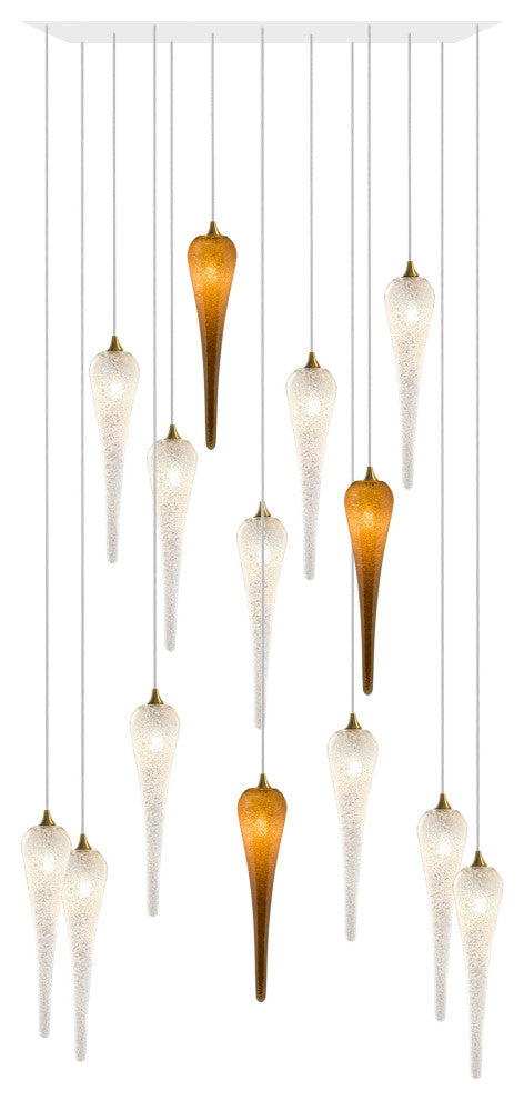 Icicle 14 Blown Glass Chandelier, White, 60", Clear and Honey Glass