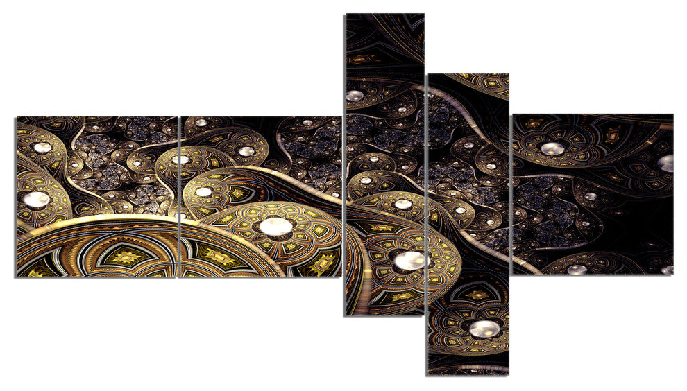 Beautiful Gold Metallic Fabric, Abstract Print On Canvas, 60"x32", 5 panels
