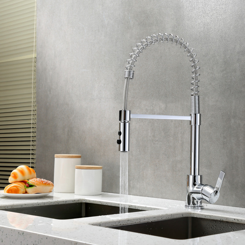 Luxier KTS22-T Single-Handle Pull-Down Sprayer Kitchen Faucet, Chrome