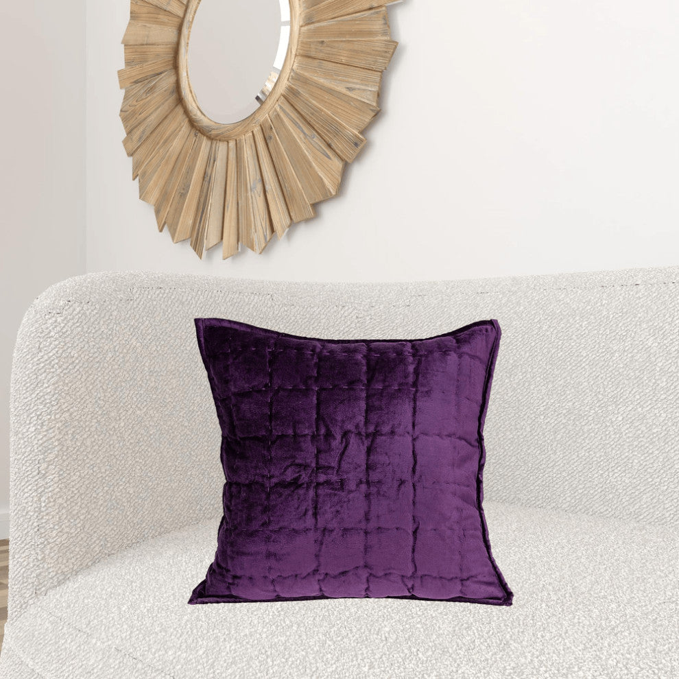 20" X 7" X 20" Transitional Purple Solid Quilted Pillow Cover With Poly Insert