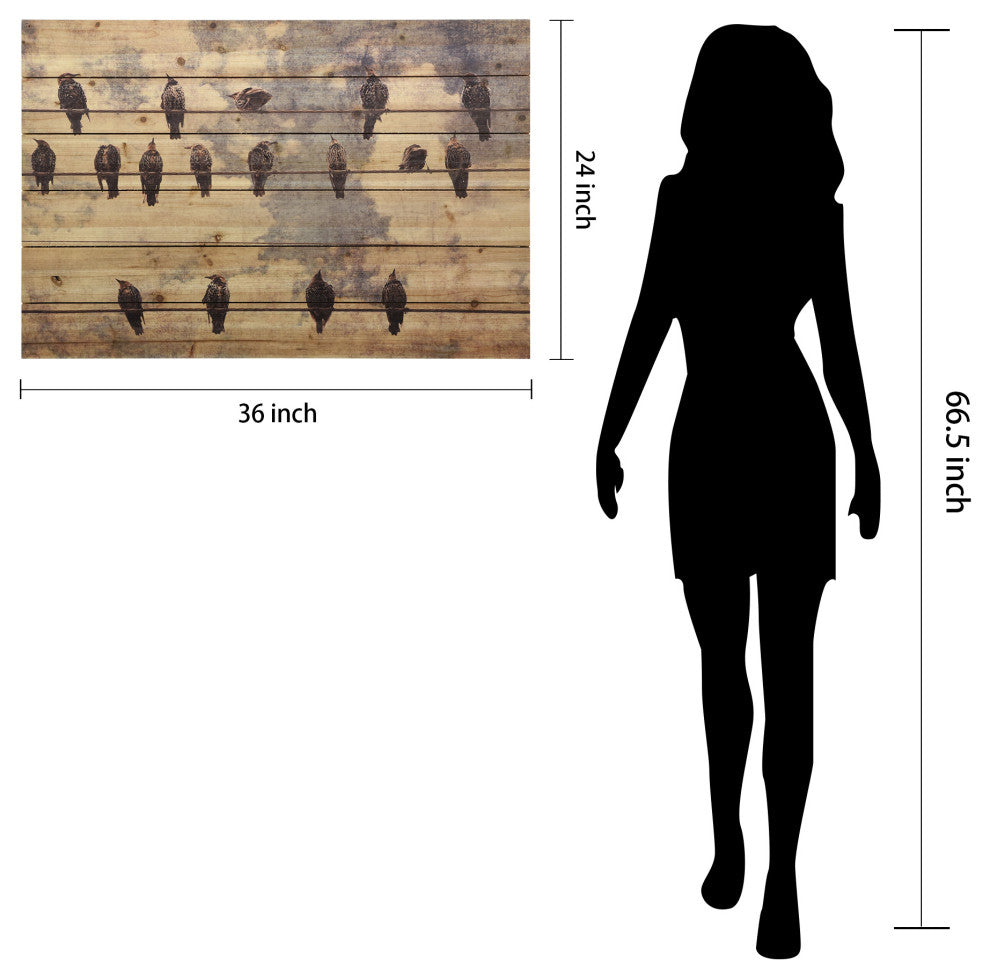 Wired Birds Digital Print on Solid Wood Wall Art