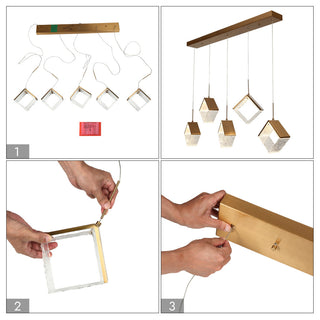 LNC Cendrillon 5-Light 40" Modern Square-Loop Acrylic LED Chandelier, Gold