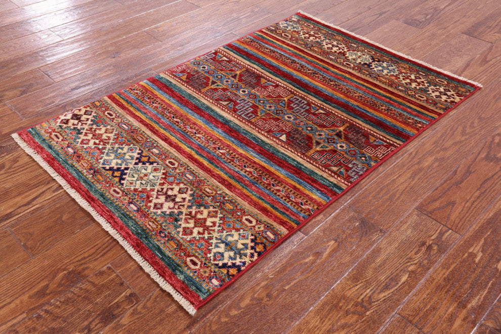 Super Kazak Khorjin Hand Knotted Wool Rug 2' 7" X 4' 0" Q11043