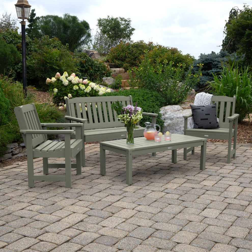 4' Lehigh Bench, Chairs, Conversation Table, 4-Piece Set, Eucalyptus