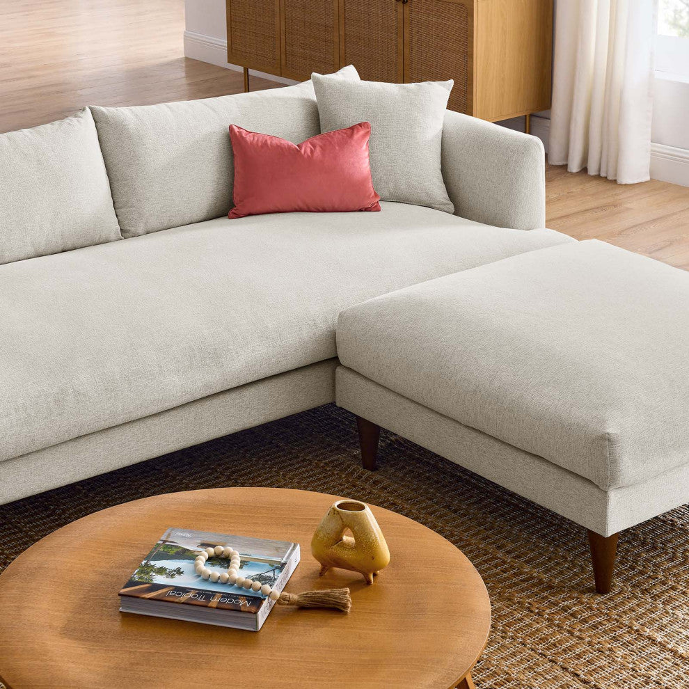 Zoya Down Filled Overstuffed Sofa and Ottoman Set, Heathered Weave Ivory