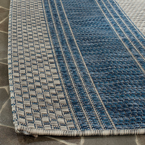 Safavieh Courtyard Cy8464-36812 Striped Outdoor Rug, Grey/Navy, 6'7" X 9'6"