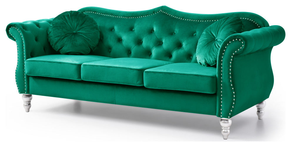 Hollywood Velvet Tufted Sofa, Green