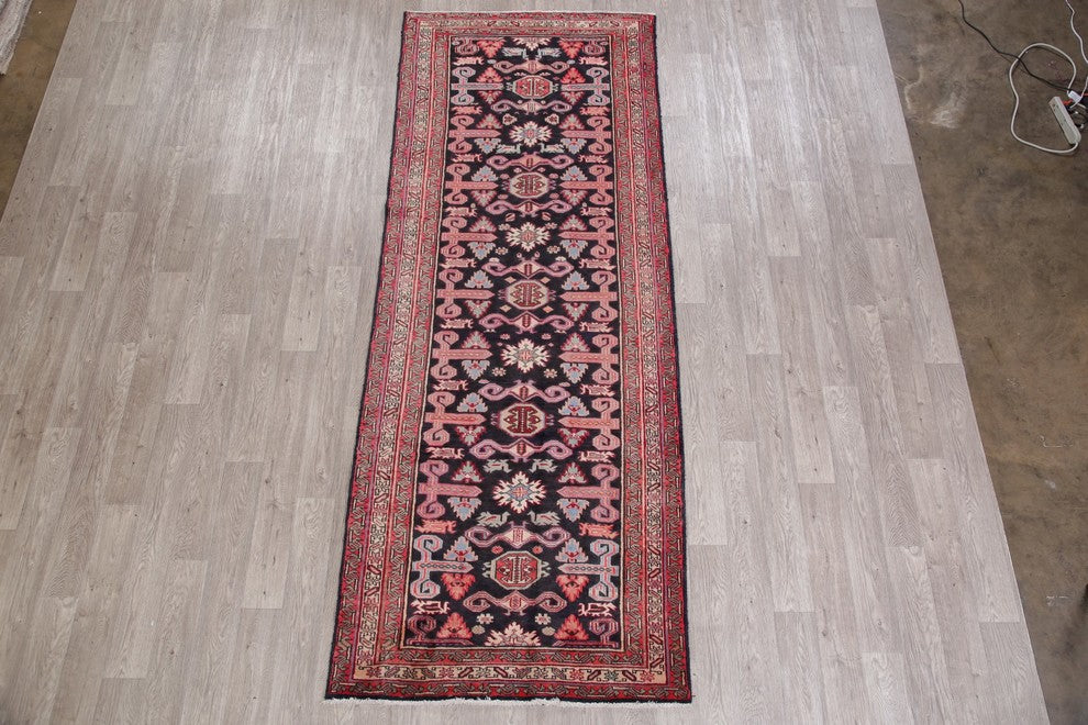 Consigned, Vintage Persian Hand Made Oriental Runner Rug, Black, 10'5"X4'1"