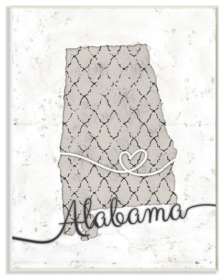 Stupell Industries Alabama Patterned Grey US State Design, 13 x 19