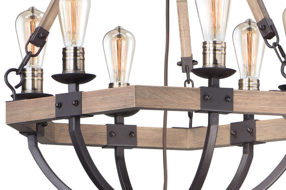 Maxim 20335 Lodge 6 Light 24" Weathered Wood Chandelier - Weathered Oak /