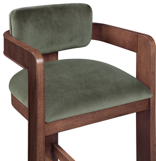 Sacha Upholstered Bar and Counter Stool, Green, Velvet, Brown