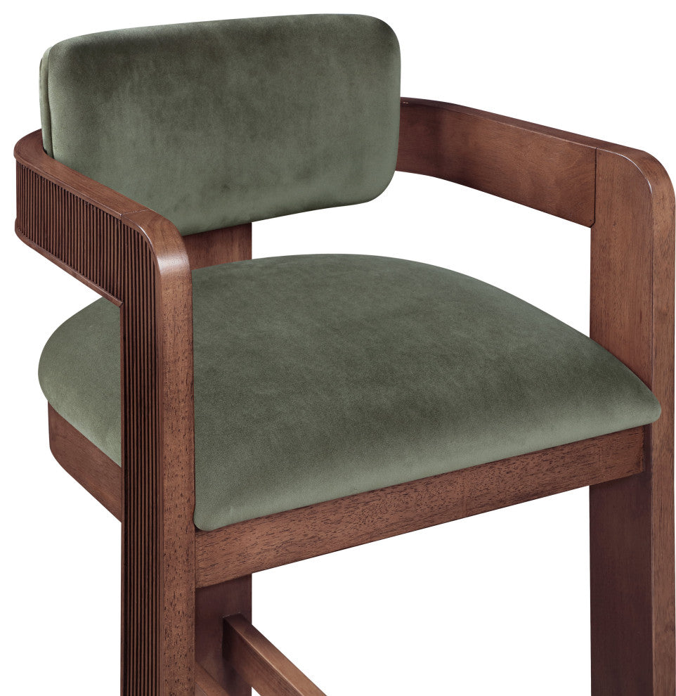 Sacha Upholstered Bar and Counter Stool, Green, Velvet, Brown