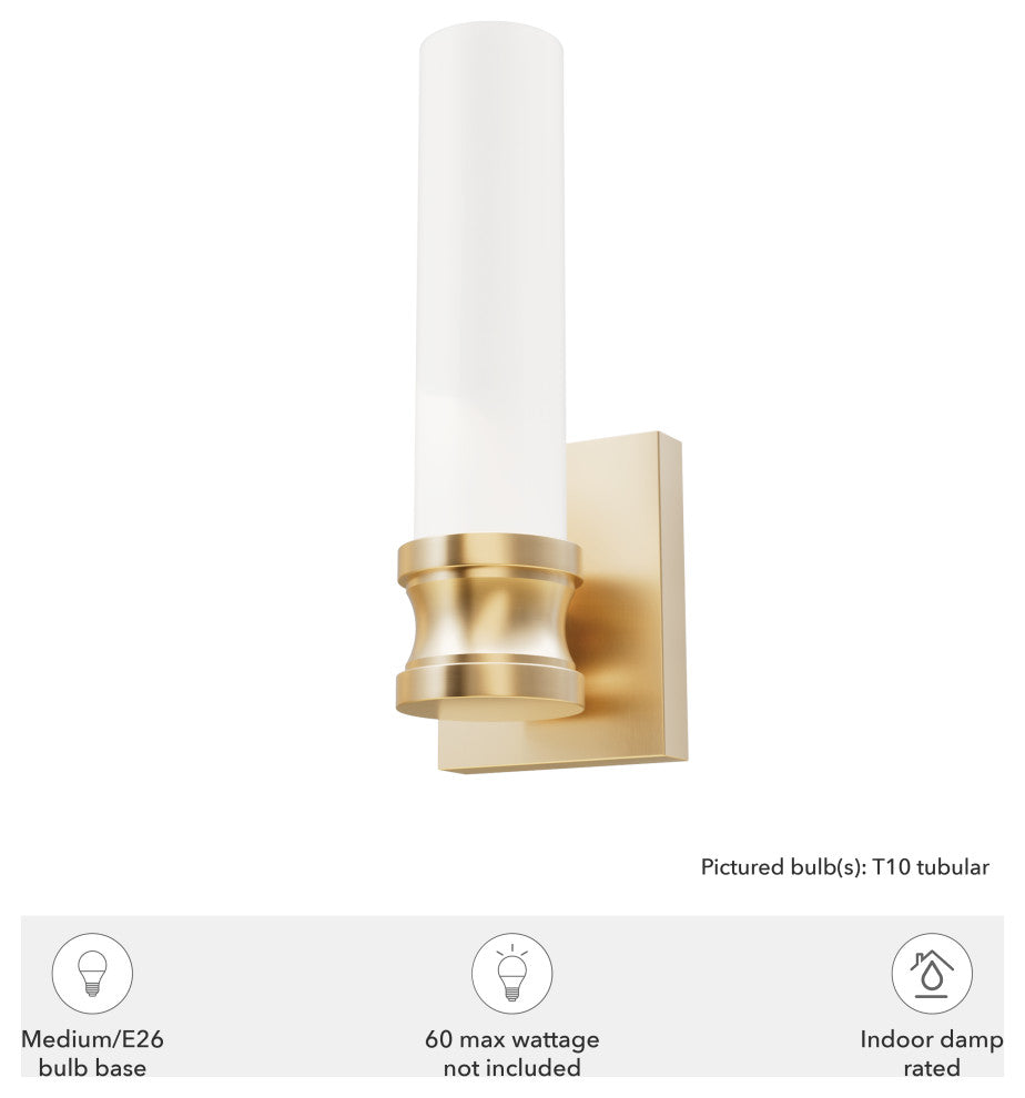 Lenlock Alturas Gold, Cased White Glass 1 Light Sconce Wall Light
