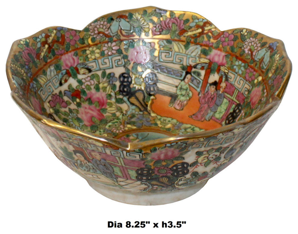 Chinese Oriental Porcelain People Scenery Bowl Container Decor Hws788