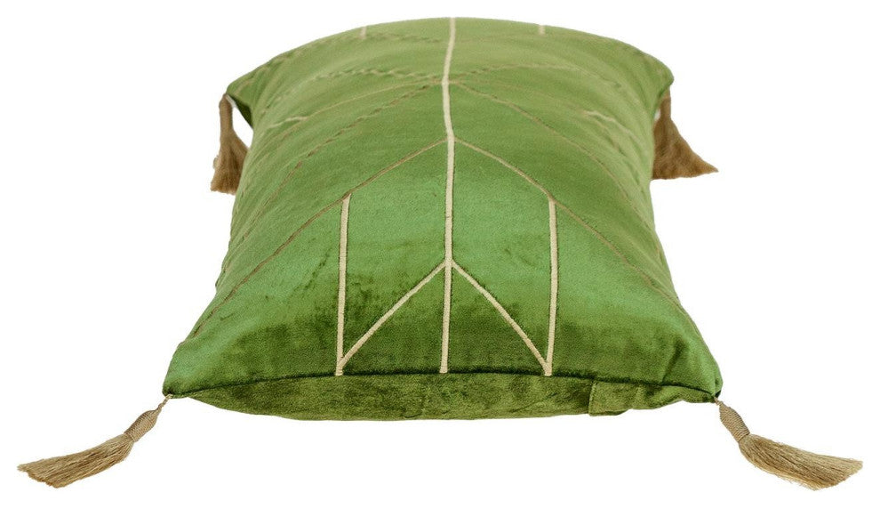 Olive and Gold Geo Velvet Lumbar Pillow With Gold Tassels