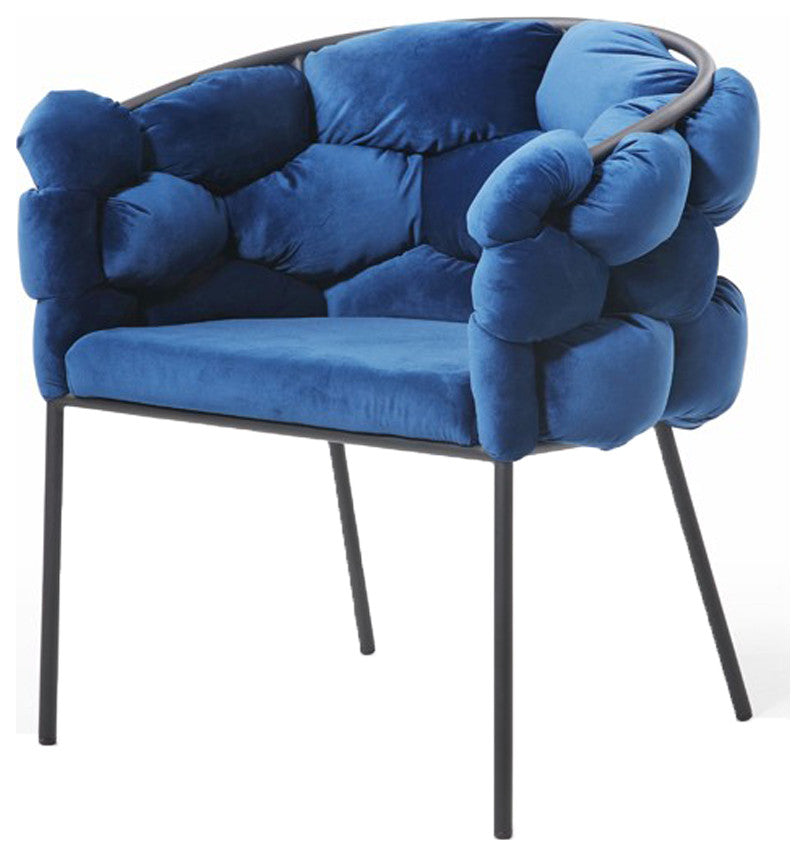 Benzara BM219302 Dining Chair, Honeycomb Design Padded Backrest, Blue/Black