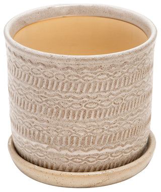 2-Piece Set Tribal Planter With Saucer Beige