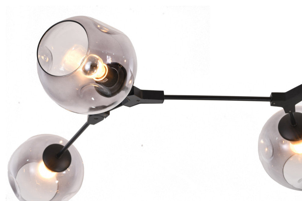 Black Metal Chandelier With Smoke Glass Shades, Black