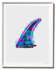 "Teal and Purple Single Fin", Surf Art Photograph, White Frame, 14''x18''