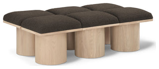 Pavilion Boucle Fabric Upholstered 6-Piece Bench, Brown, Natural Finish