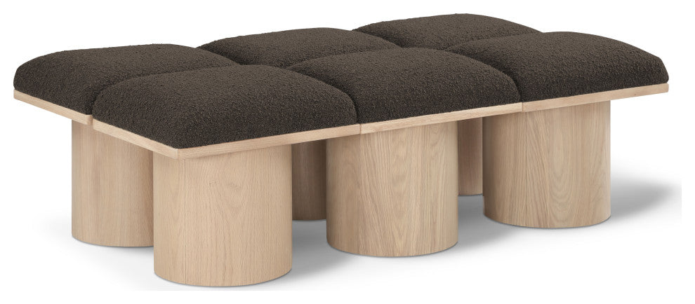 Pavilion Boucle Fabric Upholstered 6-Piece Bench, Brown, Natural Finish