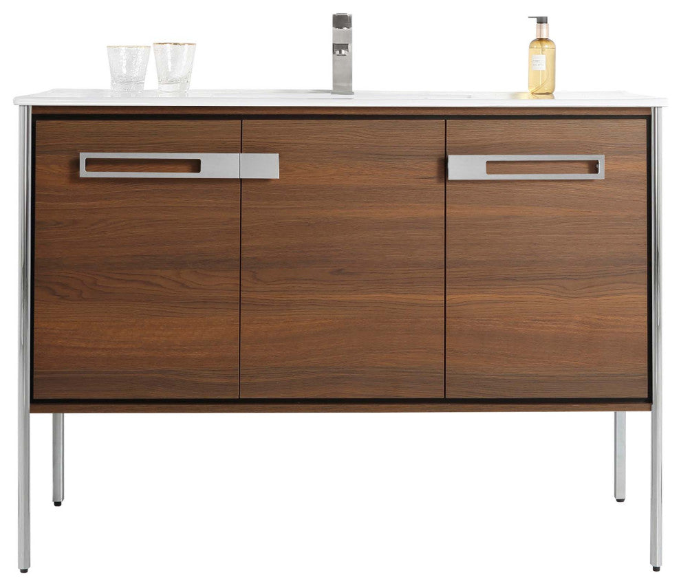 Oakville Bath Vanity, Ceramic Sink, Walnut Ebony, 48 Inch, Chrome Hardware