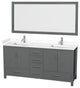 72"DBL Bathroom Vanity Dark Gray, White Cult.Marble Countertop, Sinks, 70"Mirror